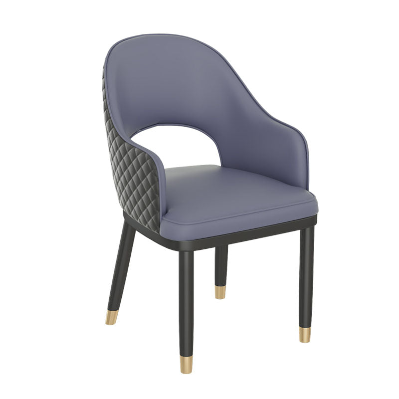 Scandinavian Open Back Arm Dining Chairs Faux Leather Side Chair Dark Gray-Black 1 Piece Clearhalo ' kitchen&dining_furn' 'Dining Chairs' 'Dining Tables & Seating' 'dining_chair' 'furn' 'furn_dining_chair' 'Furniture' 'furniture_dining_chair' 'Kitchen & Dining Furniture' 'kitchen' 4694031