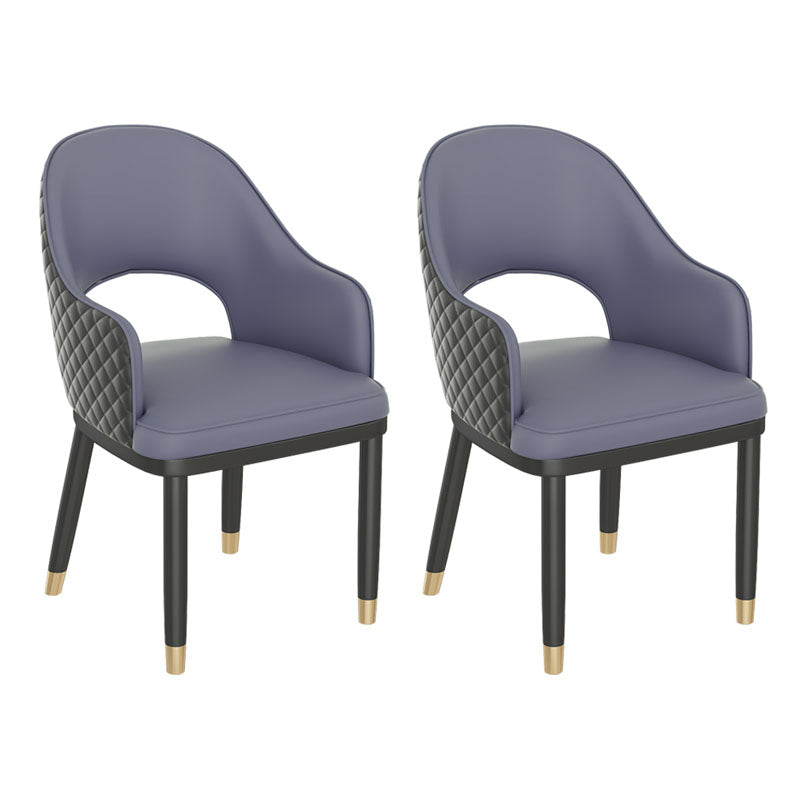 Scandinavian Open Back Arm Dining Chairs Faux Leather Side Chair Dark Gray-Black 2 Piece Set Clearhalo ' kitchen&dining_furn' 'Dining Chairs' 'Dining Tables & Seating' 'dining_chair' 'furn' 'furn_dining_chair' 'Furniture' 'furniture_dining_chair' 'Kitchen & Dining Furniture' 'kitchen' 4694032