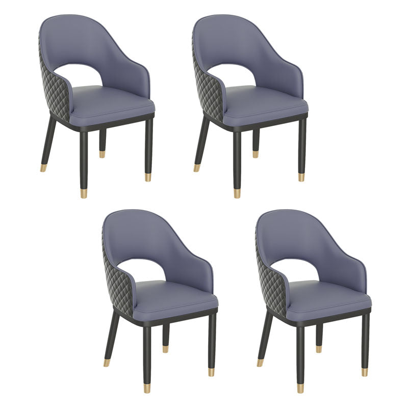 Scandinavian Open Back Arm Dining Chairs Faux Leather Side Chair Dark Gray-Black 4 Piece Set Clearhalo ' kitchen&dining_furn' 'Dining Chairs' 'Dining Tables & Seating' 'dining_chair' 'furn' 'furn_dining_chair' 'Furniture' 'furniture_dining_chair' 'Kitchen & Dining Furniture' 'kitchen' 4694035