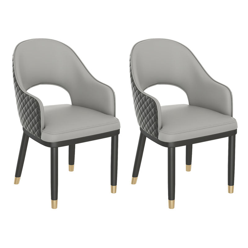 Scandinavian Open Back Arm Dining Chairs Faux Leather Side Chair Grey 2 Piece Set Clearhalo ' kitchen&dining_furn' 'Dining Chairs' 'Dining Tables & Seating' 'dining_chair' 'furn' 'furn_dining_chair' 'Furniture' 'furniture_dining_chair' 'Kitchen & Dining Furniture' 'kitchen' 4694039