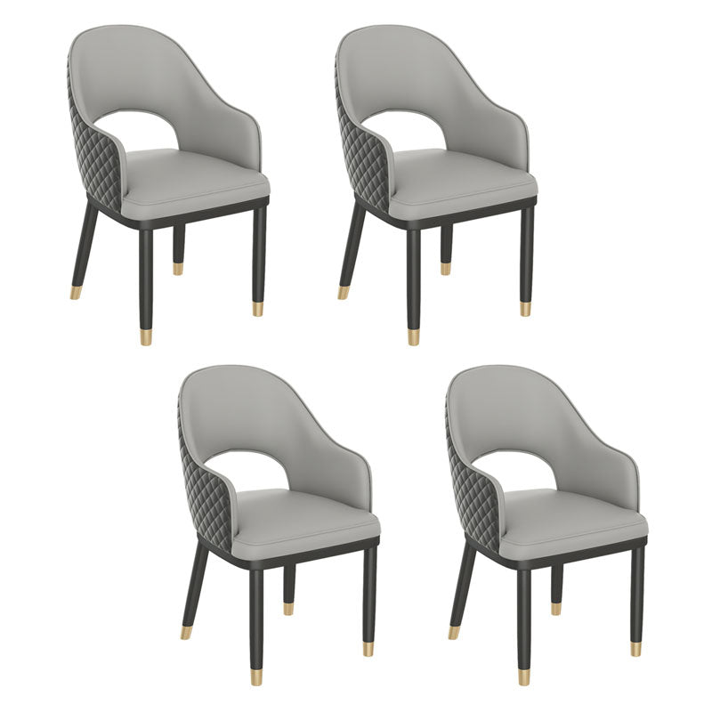 Scandinavian Open Back Arm Dining Chairs Faux Leather Side Chair Grey 4 Piece Set Clearhalo ' kitchen&dining_furn' 'Dining Chairs' 'Dining Tables & Seating' 'dining_chair' 'furn' 'furn_dining_chair' 'Furniture' 'furniture_dining_chair' 'Kitchen & Dining Furniture' 'kitchen' 4694041
