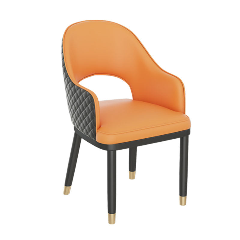 Scandinavian Open Back Arm Dining Chairs Faux Leather Side Chair Orange 1 Piece Clearhalo ' kitchen&dining_furn' 'Dining Chairs' 'Dining Tables & Seating' 'dining_chair' 'furn' 'furn_dining_chair' 'Furniture' 'furniture_dining_chair' 'Kitchen & Dining Furniture' 'kitchen' 4694042