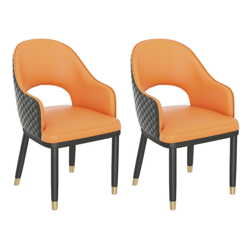 Scandinavian Open Back Arm Dining Chairs Faux Leather Side Chair Orange 2 Piece Set Clearhalo ' kitchen&dining_furn' 'Dining Chairs' 'Dining Tables & Seating' 'dining_chair' 'furn' 'furn_dining_chair' 'Furniture' 'furniture_dining_chair' 'Kitchen & Dining Furniture' 'kitchen' 4694044