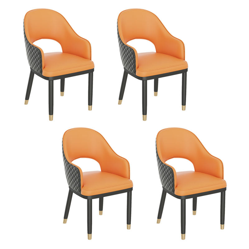 Scandinavian Open Back Arm Dining Chairs Faux Leather Side Chair Orange 4 Piece Set Clearhalo ' kitchen&dining_furn' 'Dining Chairs' 'Dining Tables & Seating' 'dining_chair' 'furn' 'furn_dining_chair' 'Furniture' 'furniture_dining_chair' 'Kitchen & Dining Furniture' 'kitchen' 4694047