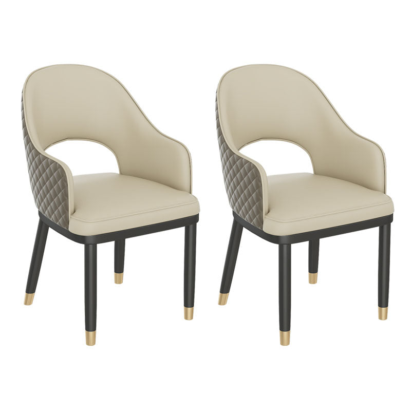 Scandinavian Open Back Arm Dining Chairs Faux Leather Side Chair Light Gray 2 Piece Set Clearhalo ' kitchen&dining_furn' 'Dining Chairs' 'Dining Tables & Seating' 'dining_chair' 'furn' 'furn_dining_chair' 'Furniture' 'furniture_dining_chair' 'Kitchen & Dining Furniture' 'kitchen' 4694051