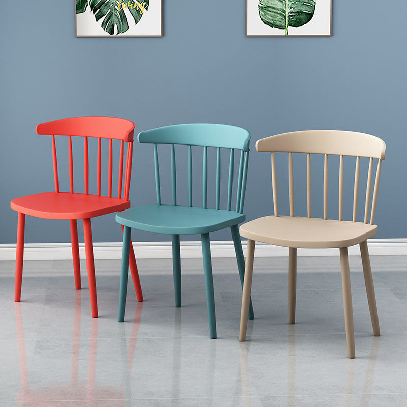Scandinavian Colorful Windsor Back Side Chair Plastic Dining Armless Chair Clearhalo ' kitchen&dining_furn' 'Dining Chairs' 'Dining Tables & Seating' 'dining_chair' 'furn' 'furn_dining_chair' 'Furniture' 'furniture_dining_chair' 'Kitchen & Dining Furniture' 'kitchen' 4694113