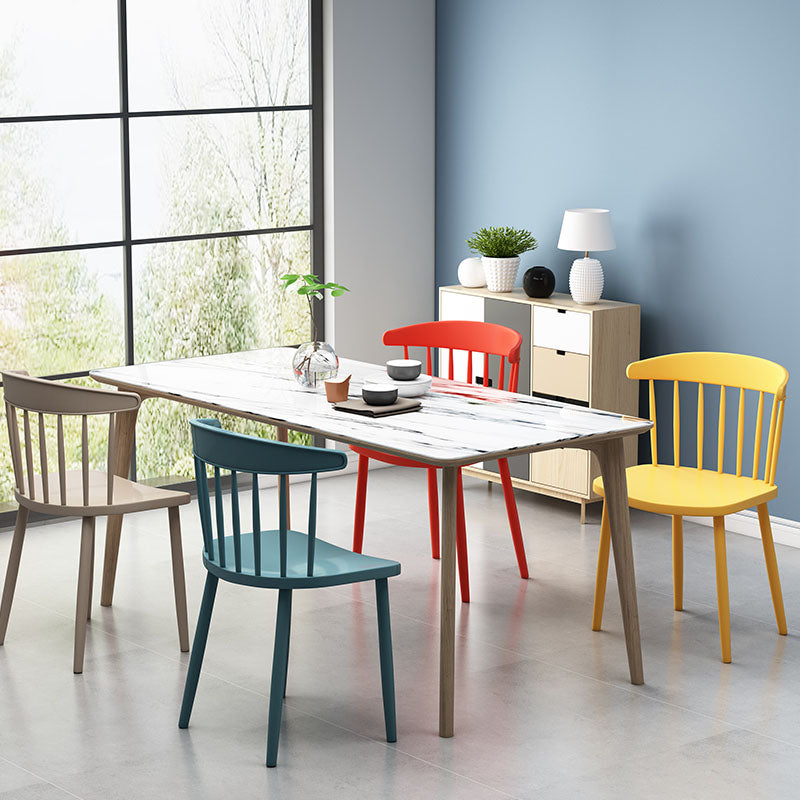 Scandinavian Colorful Windsor Back Side Chair Plastic Dining Armless Chair Clearhalo ' kitchen&dining_furn' 'Dining Chairs' 'Dining Tables & Seating' 'dining_chair' 'furn' 'furn_dining_chair' 'Furniture' 'furniture_dining_chair' 'Kitchen & Dining Furniture' 'kitchen' 4694114