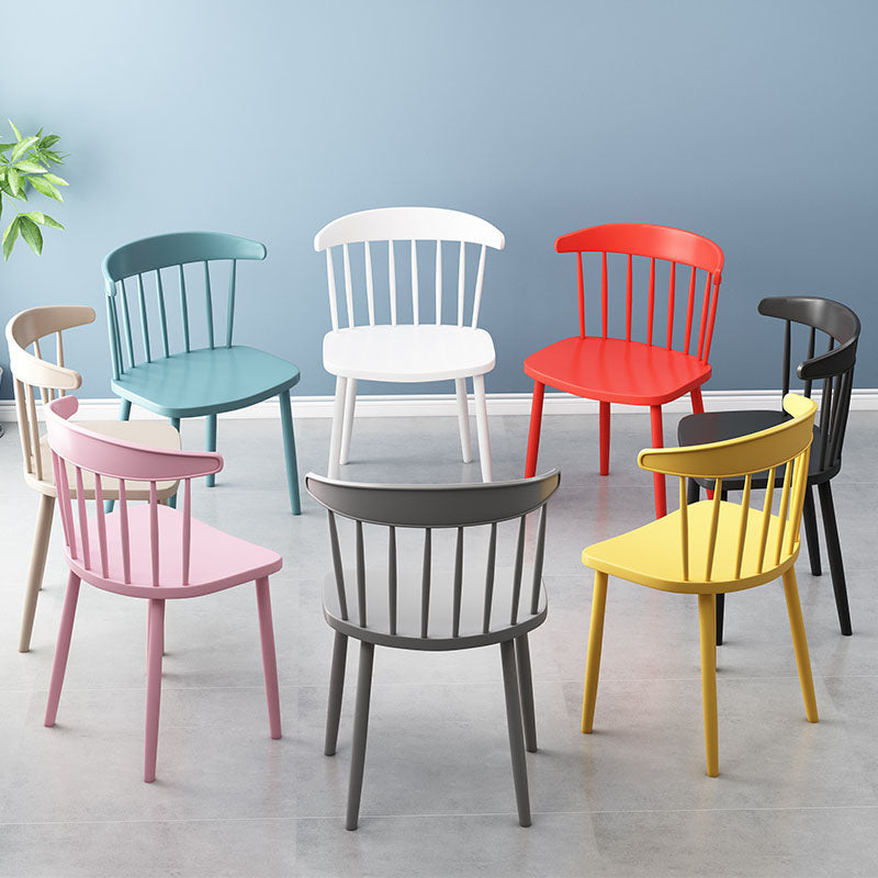 Scandinavian Colorful Windsor Back Side Chair Plastic Dining Armless Chair Clearhalo ' kitchen&dining_furn' 'Dining Chairs' 'Dining Tables & Seating' 'dining_chair' 'furn' 'furn_dining_chair' 'Furniture' 'furniture_dining_chair' 'Kitchen & Dining Furniture' 'kitchen' 4694116