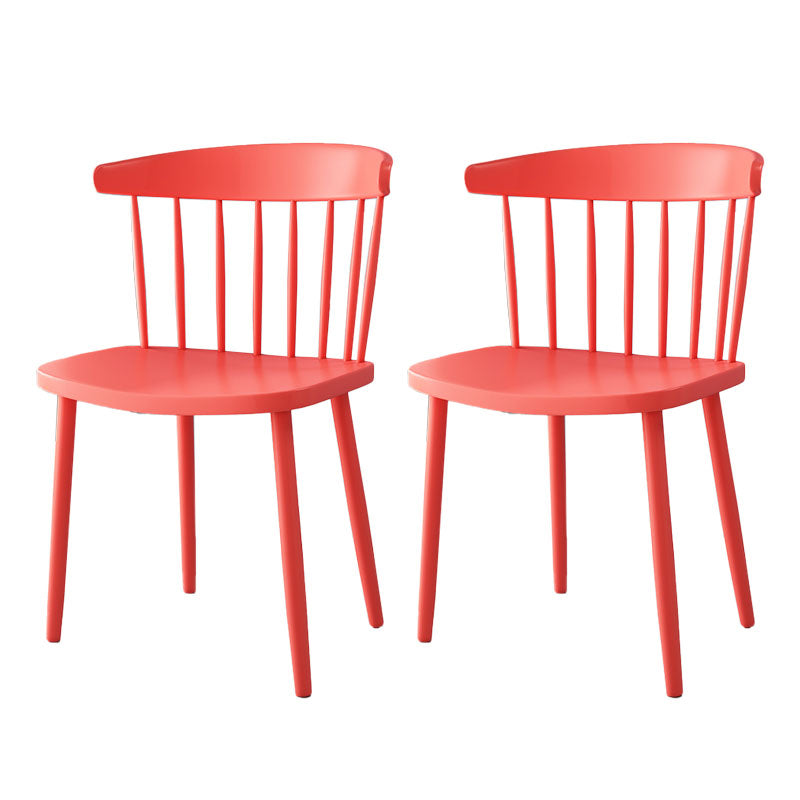 Scandinavian Colorful Windsor Back Side Chair Plastic Dining Armless Chair Red 2 Piece Set Clearhalo ' kitchen&dining_furn' 'Dining Chairs' 'Dining Tables & Seating' 'dining_chair' 'furn' 'furn_dining_chair' 'Furniture' 'furniture_dining_chair' 'Kitchen & Dining Furniture' 'kitchen' 4694147