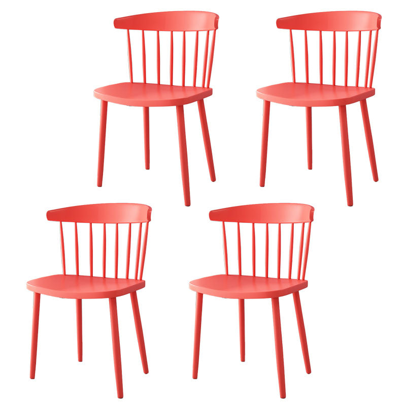 Scandinavian Colorful Windsor Back Side Chair Plastic Dining Armless Chair Red 4 Piece Set Clearhalo ' kitchen&dining_furn' 'Dining Chairs' 'Dining Tables & Seating' 'dining_chair' 'furn' 'furn_dining_chair' 'Furniture' 'furniture_dining_chair' 'Kitchen & Dining Furniture' 'kitchen' 4694148