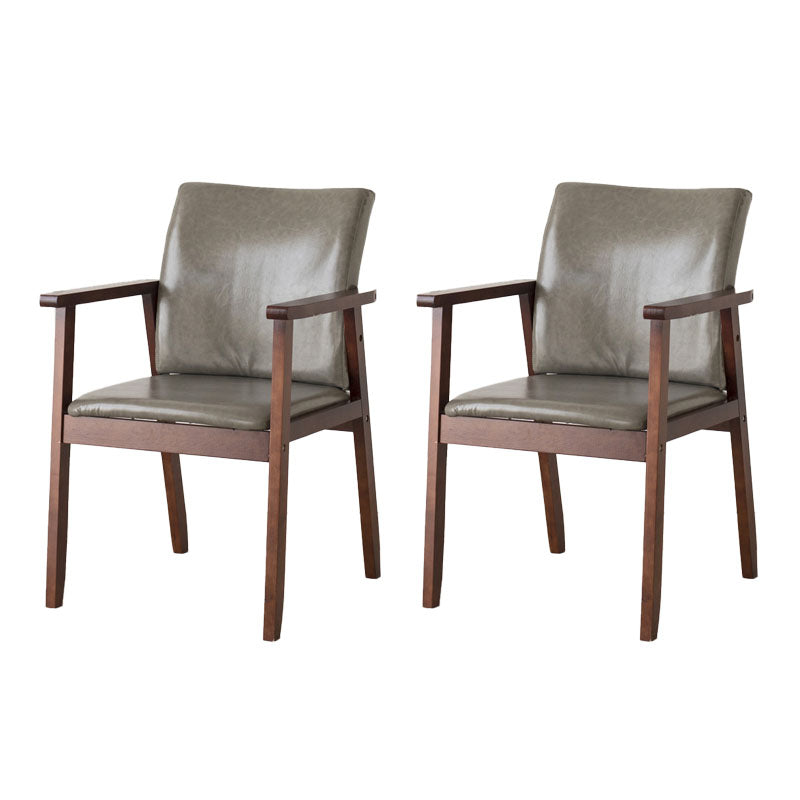 Contemporary Upholstered Solid Back Arm Chair Matte Finish Home Dining Chair Light Gray 2 Piece Set Walnut Clearhalo ' kitchen&dining_furn' 'Dining Chairs' 'Dining Tables & Seating' 'dining_chair' 'furn' 'furn_dining_chair' 'Furniture' 'furniture_dining_chair' 'Kitchen & Dining Furniture' 'kitchen' 4694238