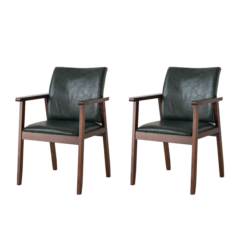 Contemporary Upholstered Solid Back Arm Chair Matte Finish Home Dining Chair Blackish Green 2 Piece Set Walnut Clearhalo ' kitchen&dining_furn' 'Dining Chairs' 'Dining Tables & Seating' 'dining_chair' 'furn' 'furn_dining_chair' 'Furniture' 'furniture_dining_chair' 'Kitchen & Dining Furniture' 'kitchen' 4694242