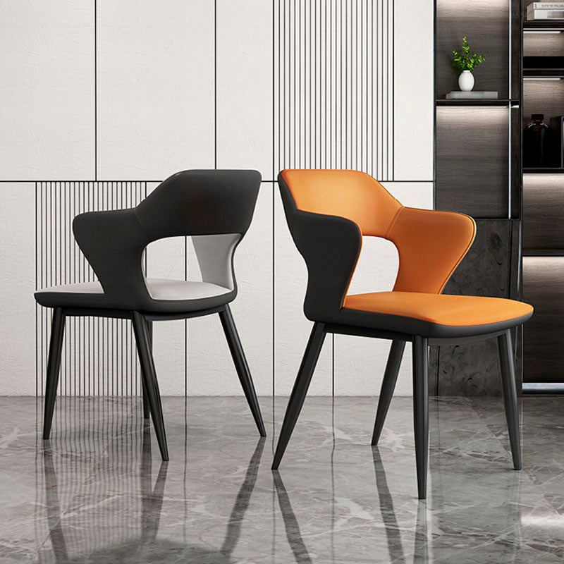 Industrial Style Open Back Arm Dining Chairs Faux Leather Dining Chairs Clearhalo ' kitchen&dining_furn' 'Dining Chairs' 'Dining Tables & Seating' 'dining_chair' 'furn' 'furn_dining_chair' 'Furniture' 'furniture_dining_chair' 'Kitchen & Dining Furniture' 'kitchen' 4694253