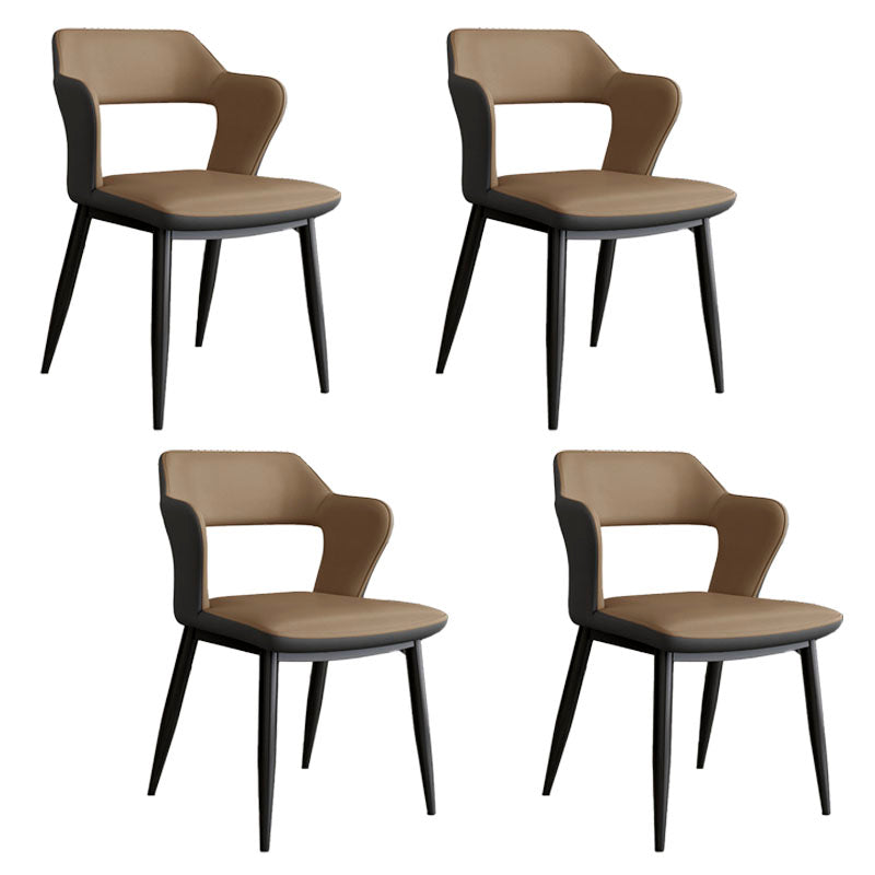 Industrial Style Open Back Arm Dining Chairs Faux Leather Dining Chairs Brown 4 Piece Set Clearhalo ' kitchen&dining_furn' 'Dining Chairs' 'Dining Tables & Seating' 'dining_chair' 'furn' 'furn_dining_chair' 'Furniture' 'furniture_dining_chair' 'Kitchen & Dining Furniture' 'kitchen' 4694258