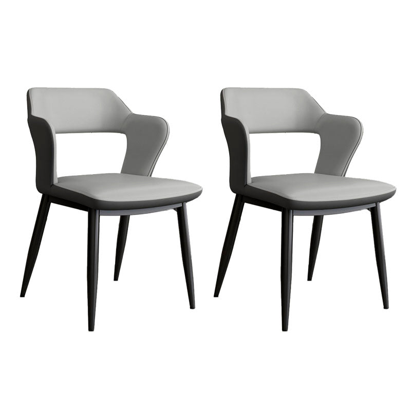 Industrial Style Open Back Arm Dining Chairs Faux Leather Dining Chairs Light Gray 2 Piece Set Clearhalo ' kitchen&dining_furn' 'Dining Chairs' 'Dining Tables & Seating' 'dining_chair' 'furn' 'furn_dining_chair' 'Furniture' 'furniture_dining_chair' 'Kitchen & Dining Furniture' 'kitchen' 4694261