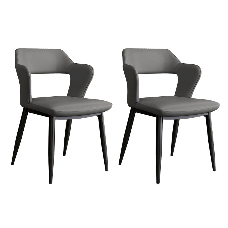 Industrial Style Open Back Arm Dining Chairs Faux Leather Dining Chairs Dark Gray 2 Piece Set Clearhalo ' kitchen&dining_furn' 'Dining Chairs' 'Dining Tables & Seating' 'dining_chair' 'furn' 'furn_dining_chair' 'Furniture' 'furniture_dining_chair' 'Kitchen & Dining Furniture' 'kitchen' 4694276