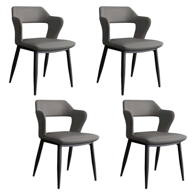 Industrial Style Open Back Arm Dining Chairs Faux Leather Dining Chairs Dark Gray 4 Piece Set Clearhalo ' kitchen&dining_furn' 'Dining Chairs' 'Dining Tables & Seating' 'dining_chair' 'furn' 'furn_dining_chair' 'Furniture' 'furniture_dining_chair' 'Kitchen & Dining Furniture' 'kitchen' 4694277