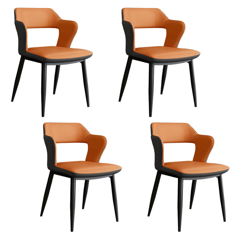 Industrial Style Open Back Arm Dining Chairs Faux Leather Dining Chairs Orange 4 Piece Set Clearhalo ' kitchen&dining_furn' 'Dining Chairs' 'Dining Tables & Seating' 'dining_chair' 'furn' 'furn_dining_chair' 'Furniture' 'furniture_dining_chair' 'Kitchen & Dining Furniture' 'kitchen' 4694280