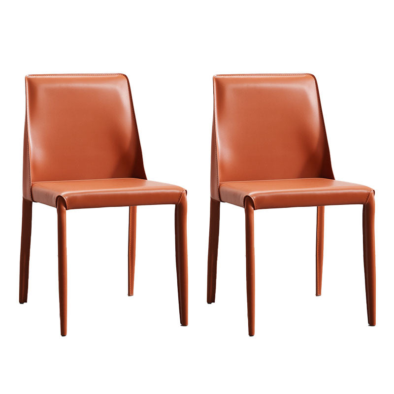 Designer Style Leather Solid Back Side Chair Matte Finish Home Dining Chair Orange 2 Piece Set Clearhalo ' kitchen&dining_furn' 'Dining Chairs' 'Dining Tables & Seating' 'dining_chair' 'furn' 'furn_dining_chair' 'Furniture' 'furniture_dining_chair' 'Kitchen & Dining Furniture' 'kitchen' 4694381