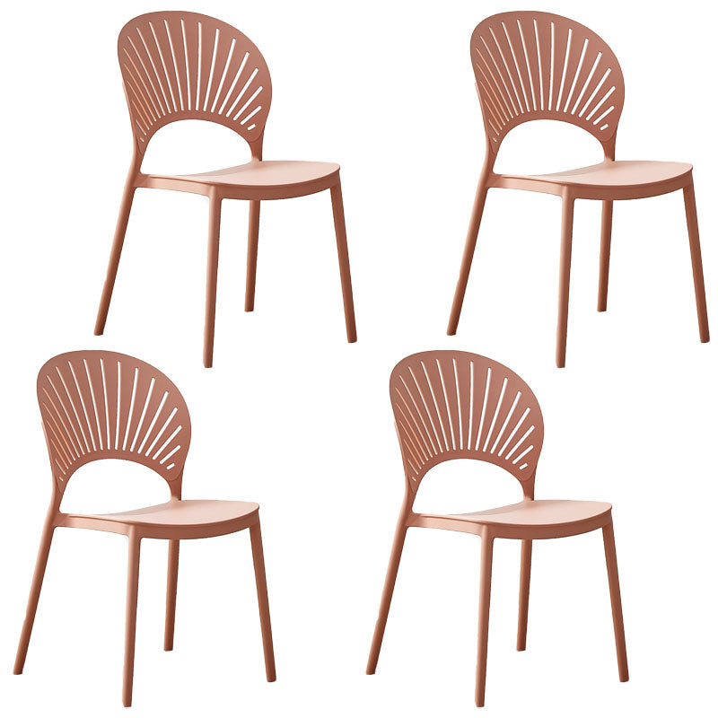Modern Stackable Chair Dining Armless Open Back Chairs with Plastic Legs for Kitchen Pink 4 Piece Set Clearhalo ' kitchen&dining_furn' 'Dining Chairs' 'Dining Tables & Seating' 'dining_chair' 'furn' 'furn_dining_chair' 'Furniture' 'furniture_dining_chair' 'Kitchen & Dining Furniture' 'kitchen' 4694405