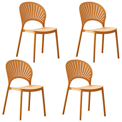 Modern Stackable Chair Dining Armless Open Back Chairs with Plastic Legs for Kitchen Orange 4 Piece Set Clearhalo ' kitchen&dining_furn' 'Dining Chairs' 'Dining Tables & Seating' 'dining_chair' 'furn' 'furn_dining_chair' 'Furniture' 'furniture_dining_chair' 'Kitchen & Dining Furniture' 'kitchen' 4694408