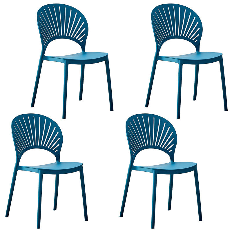 Modern Stackable Chair Dining Armless Open Back Chairs with Plastic Legs for Kitchen Peacock Blue 4 Piece Set Clearhalo ' kitchen&dining_furn' 'Dining Chairs' 'Dining Tables & Seating' 'dining_chair' 'furn' 'furn_dining_chair' 'Furniture' 'furniture_dining_chair' 'Kitchen & Dining Furniture' 'kitchen' 4694415