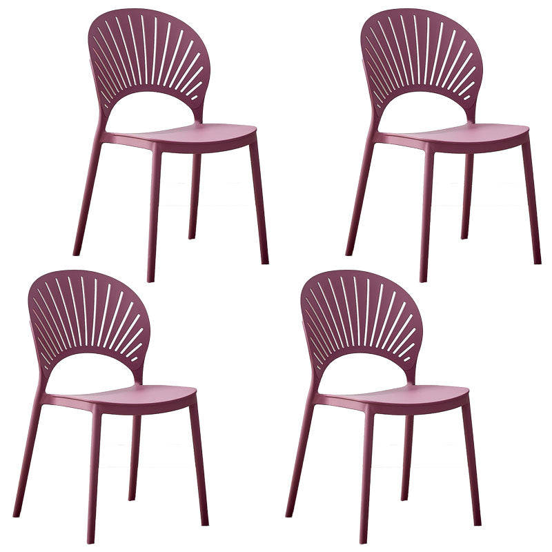 Modern Stackable Chair Dining Armless Open Back Chairs with Plastic Legs for Kitchen Purple 4 Piece Set Clearhalo ' kitchen&dining_furn' 'Dining Chairs' 'Dining Tables & Seating' 'dining_chair' 'furn' 'furn_dining_chair' 'Furniture' 'furniture_dining_chair' 'Kitchen & Dining Furniture' 'kitchen' 4694417