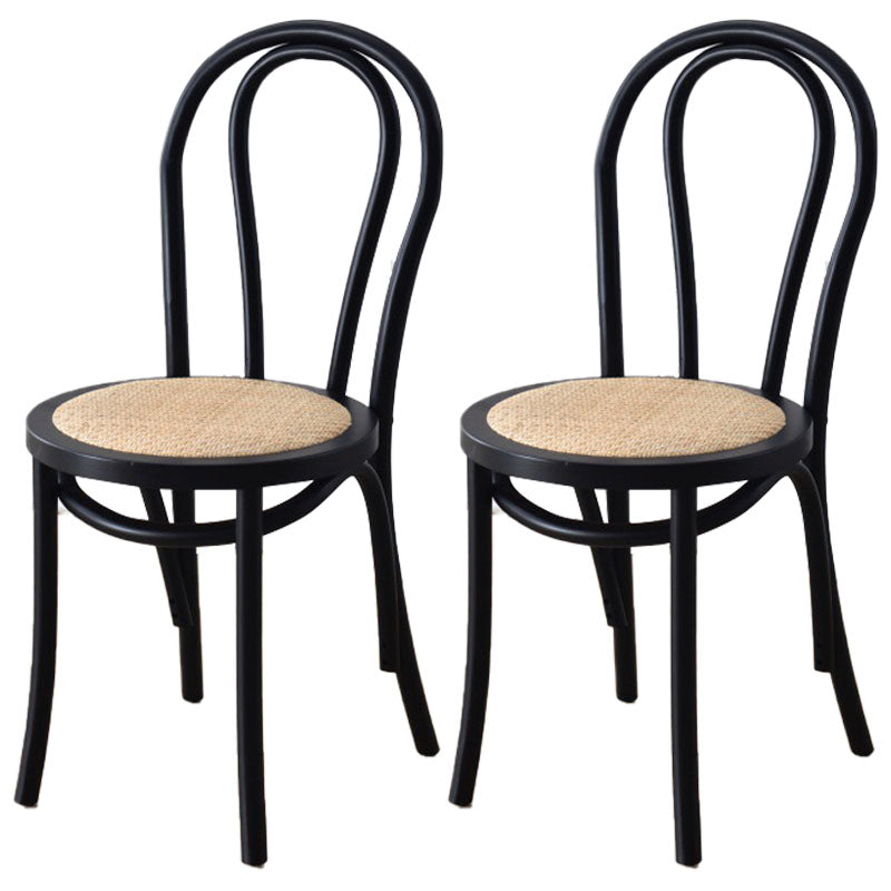 Traditional Wood Dining Kitchen Room Side Chair Windsor Back Chair Black Wicker & Rattan 2 Piece Set Clearhalo ' kitchen&dining_furn' 'Dining Chairs' 'Dining Tables & Seating' 'dining_chair' 'furn' 'furn_dining_chair' 'Furniture' 'furniture_dining_chair' 'Kitchen & Dining Furniture' 'kitchen' 4696862