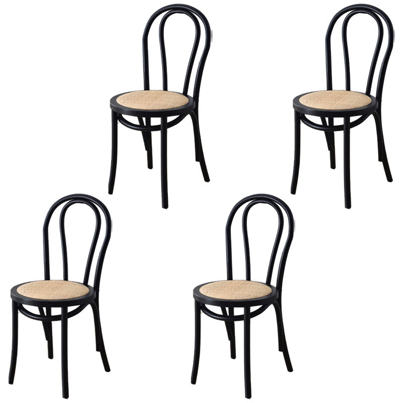 Traditional Wood Dining Kitchen Room Side Chair Windsor Back Chair Black Wicker & Rattan 4 Piece Set Clearhalo ' kitchen&dining_furn' 'Dining Chairs' 'Dining Tables & Seating' 'dining_chair' 'furn' 'furn_dining_chair' 'Furniture' 'furniture_dining_chair' 'Kitchen & Dining Furniture' 'kitchen' 4696863