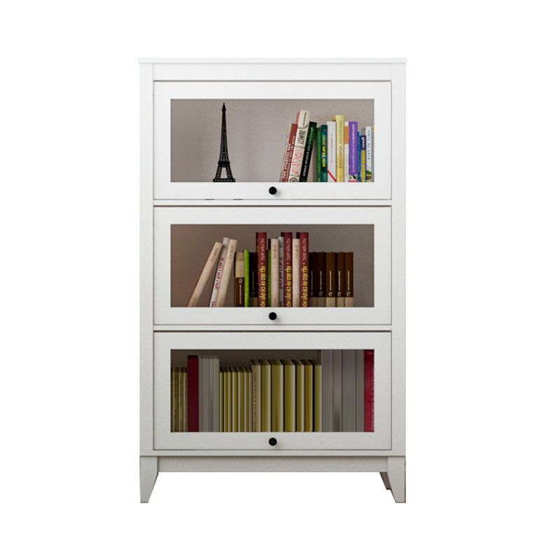 Contemporary Manufactured Wood Vertical Bookcase with Glass Doors 31.5"L x 13.9"W x 52.1"H White Clearhalo 'Bookcases' 'furn' 'furn_bookcases' 'Furniture' 'furniture_bookcases' 'kitchen' 'kitchen_bookcases' 'Living Room Furniture' 'Office Furniture' 4697658