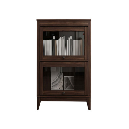 Contemporary Manufactured Wood Vertical Bookcase with Glass Doors 23.6"L x 13.9"W x 37.4"H Walnut Clearhalo 'Bookcases' 'furn' 'furn_bookcases' 'Furniture' 'furniture_bookcases' 'kitchen' 'kitchen_bookcases' 'Living Room Furniture' 'Office Furniture' 4697665