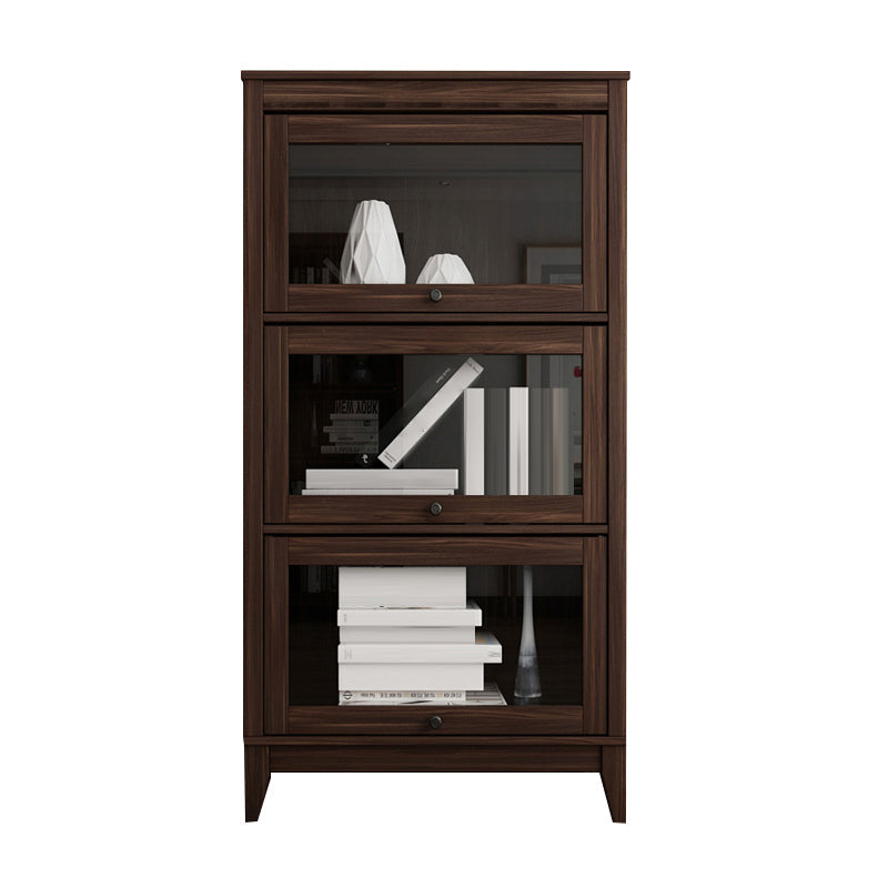 Contemporary Manufactured Wood Vertical Bookcase with Glass Doors 23.6"L x 13.9"W x 52.1"H Walnut Clearhalo 'Bookcases' 'furn' 'furn_bookcases' 'Furniture' 'furniture_bookcases' 'kitchen' 'kitchen_bookcases' 'Living Room Furniture' 'Office Furniture' 4697667
