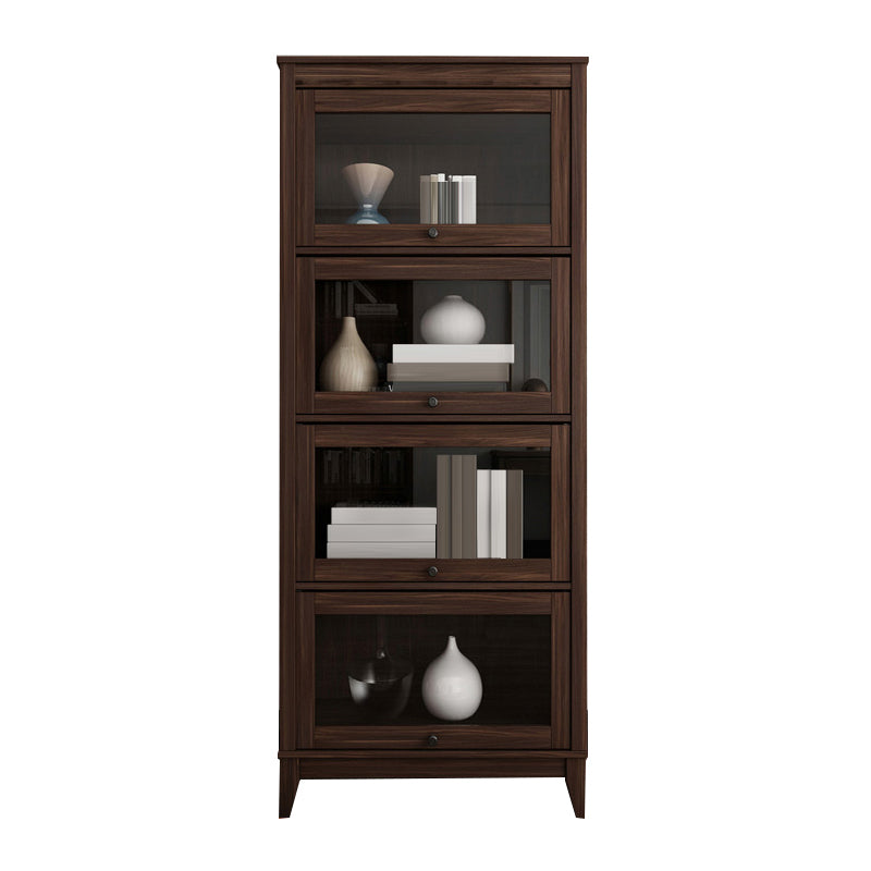 Contemporary Manufactured Wood Vertical Bookcase with Glass Doors 23.6"L x 13.9"W x 66.8"H Walnut Clearhalo 'Bookcases' 'furn' 'furn_bookcases' 'Furniture' 'furniture_bookcases' 'kitchen' 'kitchen_bookcases' 'Living Room Furniture' 'Office Furniture' 4697668