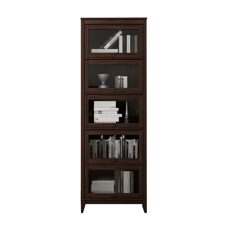 Contemporary Manufactured Wood Vertical Bookcase with Glass Doors 23.6"L x 13.9"W x 81.5"H Walnut Clearhalo 'Bookcases' 'furn' 'furn_bookcases' 'Furniture' 'furniture_bookcases' 'kitchen' 'kitchen_bookcases' 'Living Room Furniture' 'Office Furniture' 4697671