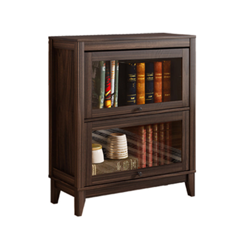Contemporary Manufactured Wood Vertical Bookcase with Glass Doors 31.5"L x 13.9"W x 37.4"H Walnut Clearhalo 'Bookcases' 'furn' 'furn_bookcases' 'Furniture' 'furniture_bookcases' 'kitchen' 'kitchen_bookcases' 'Living Room Furniture' 'Office Furniture' 4697672