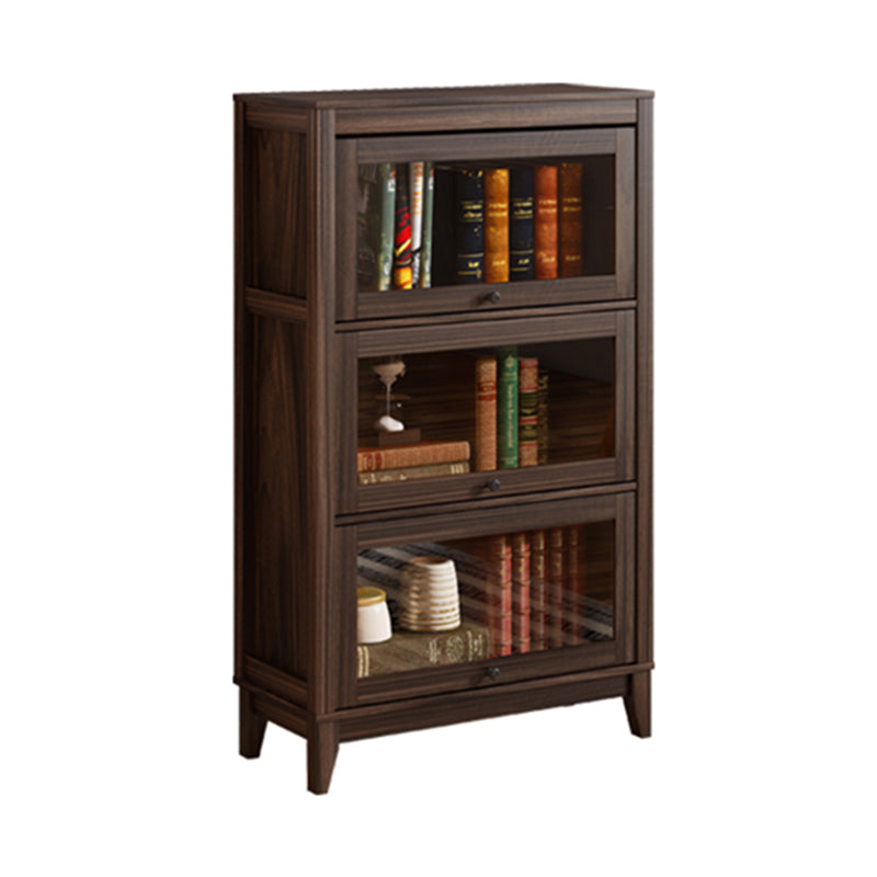Contemporary Manufactured Wood Vertical Bookcase with Glass Doors 31.5"L x 13.9"W x 52.1"H Walnut Clearhalo 'Bookcases' 'furn' 'furn_bookcases' 'Furniture' 'furniture_bookcases' 'kitchen' 'kitchen_bookcases' 'Living Room Furniture' 'Office Furniture' 4697674