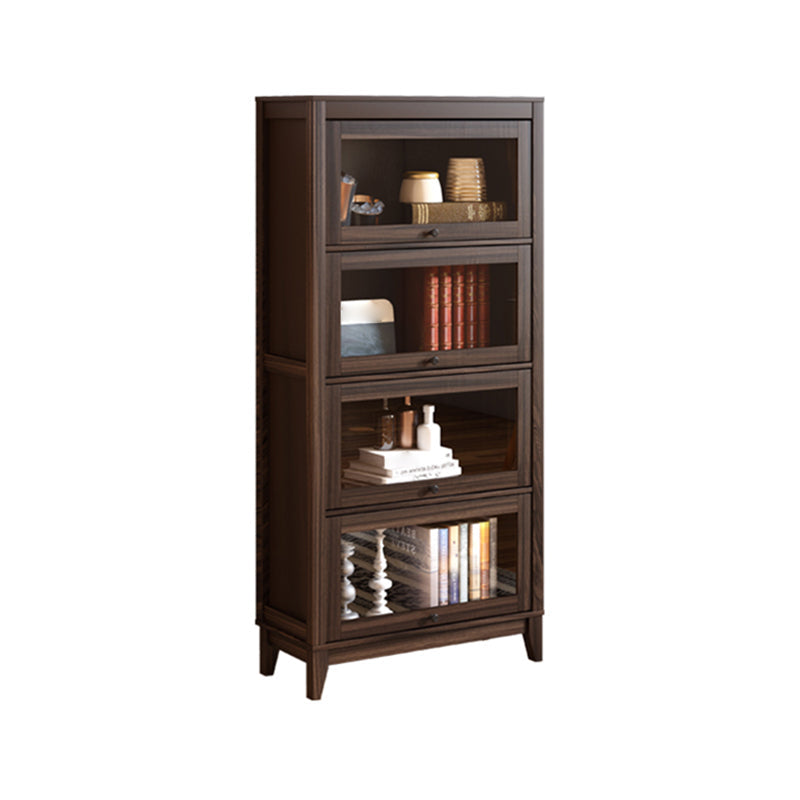 Contemporary Manufactured Wood Vertical Bookcase with Glass Doors 31.5"L x 13.9"W x 66.8"H Walnut Clearhalo 'Bookcases' 'furn' 'furn_bookcases' 'Furniture' 'furniture_bookcases' 'kitchen' 'kitchen_bookcases' 'Living Room Furniture' 'Office Furniture' 4697676