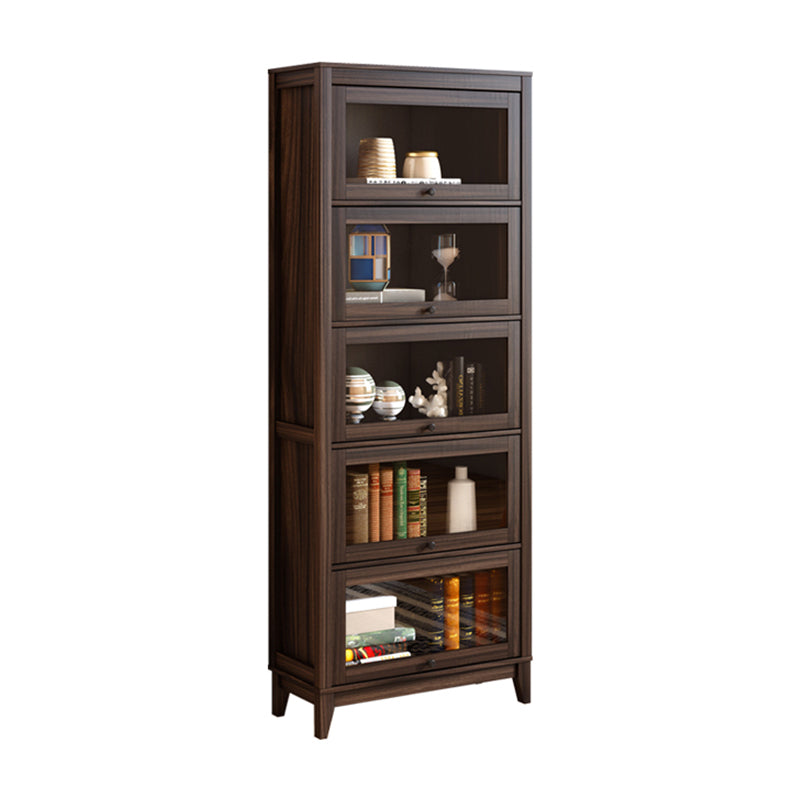 Contemporary Manufactured Wood Vertical Bookcase with Glass Doors 31.5"L x 13.9"W x 81.5"H Walnut Clearhalo 'Bookcases' 'furn' 'furn_bookcases' 'Furniture' 'furniture_bookcases' 'kitchen' 'kitchen_bookcases' 'Living Room Furniture' 'Office Furniture' 4697678