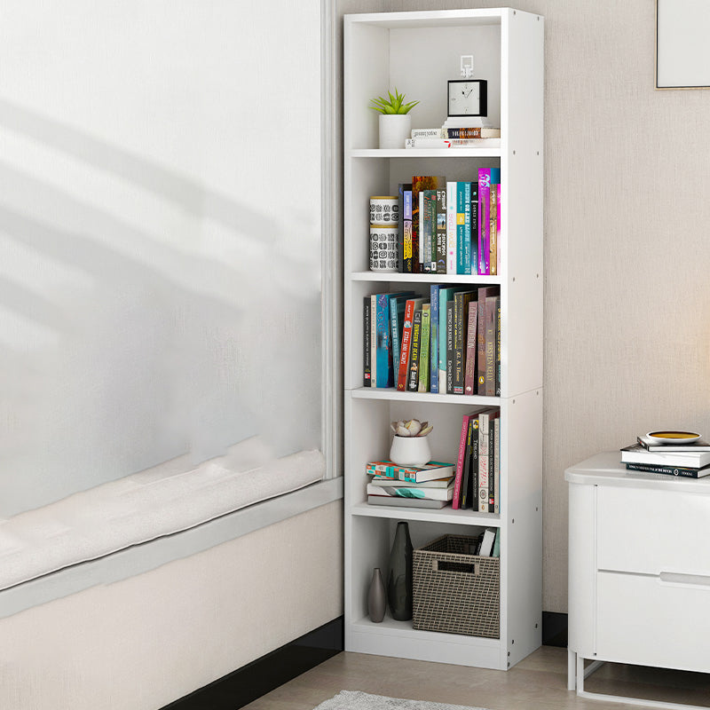 Modern Style Wooden Bookshelf Standard Closed Back Shelf Bookcase 11.8"L x 9.4"W x 58.3"H White Clearhalo 'Bookcases' 'furn' 'furn_bookcases' 'Furniture' 'furniture_bookcases' 'kitchen' 'kitchen_bookcases' 'Living Room Furniture' 'Office Furniture' 4697912