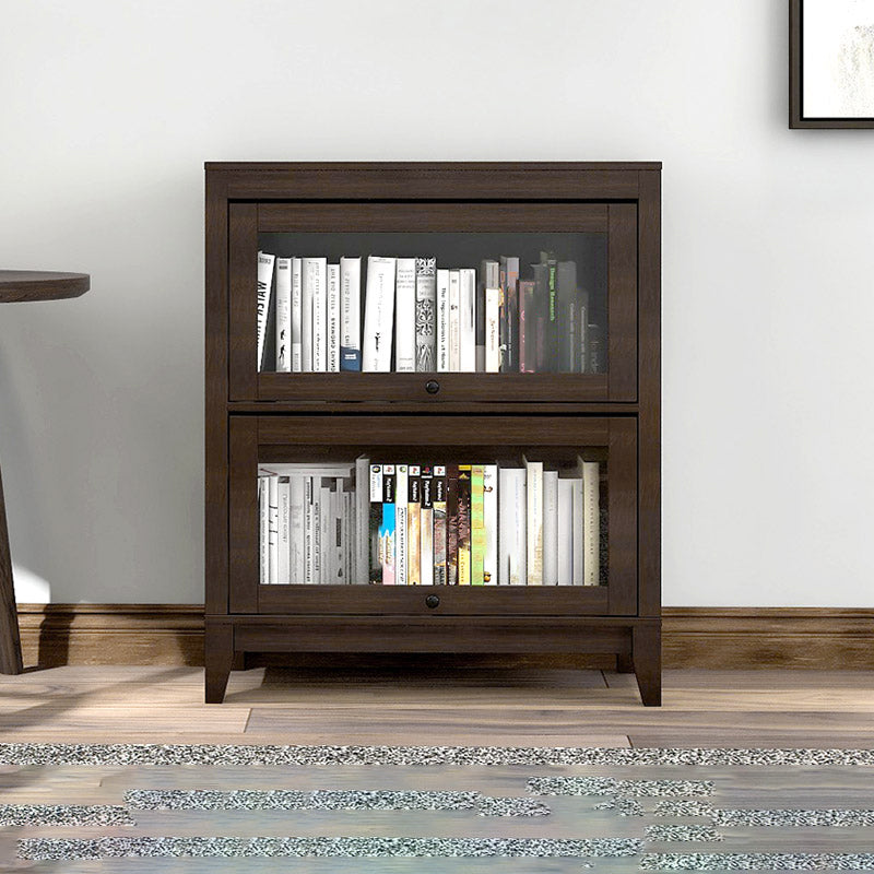 Wood Barrister Bookcase Contemporary Vertical Book Shelf with Doors 31"L x 14"W x 37"H Brown Clearhalo 'Bookcases' 'furn' 'furn_bookcases' 'Furniture' 'furniture_bookcases' 'kitchen' 'kitchen_bookcases' 'Living Room Furniture' 'Office Furniture' 4697932