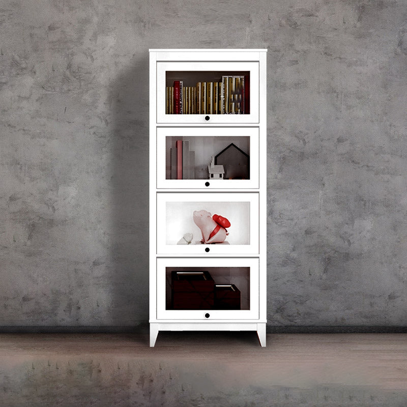 Wood Barrister Bookcase Contemporary Vertical Book Shelf with Doors 23.6"L x 13.8"W x 66.9"H White Clearhalo 'Bookcases' 'furn' 'furn_bookcases' 'Furniture' 'furniture_bookcases' 'kitchen' 'kitchen_bookcases' 'Living Room Furniture' 'Office Furniture' 4697937