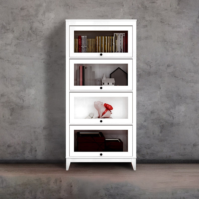 Wood Barrister Bookcase Contemporary Vertical Book Shelf with Doors 31.5"L x 13.8"W x 66.9"H White Clearhalo 'Bookcases' 'furn' 'furn_bookcases' 'Furniture' 'furniture_bookcases' 'kitchen' 'kitchen_bookcases' 'Living Room Furniture' 'Office Furniture' 4697939