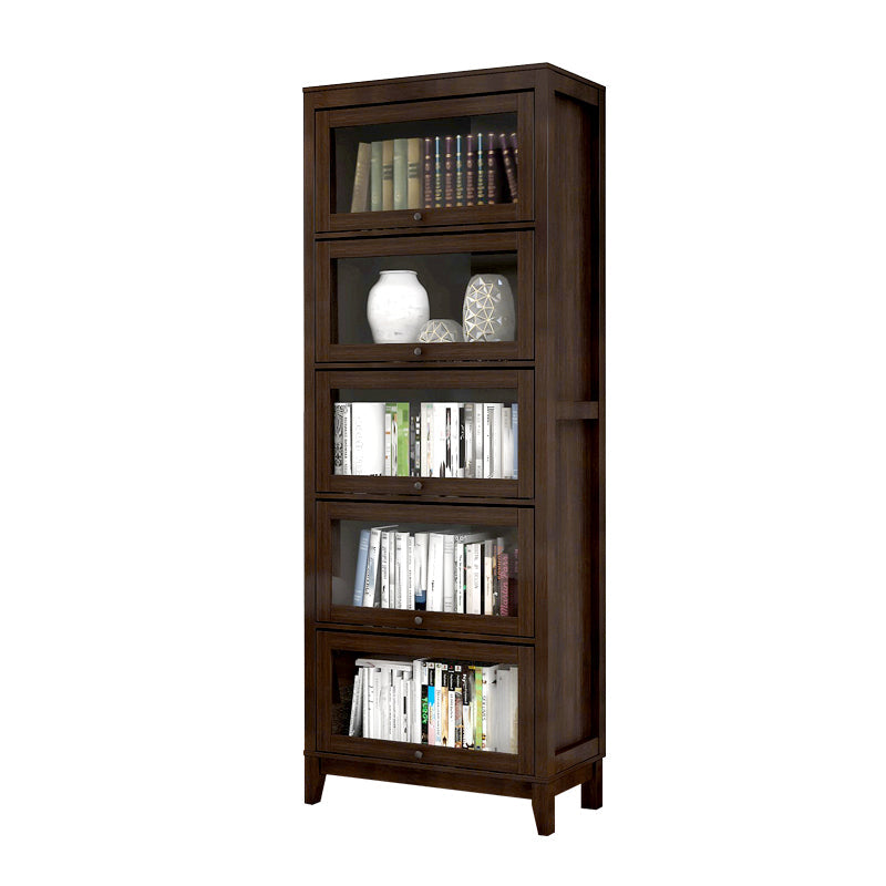 Wood Barrister Bookcase Contemporary Vertical Book Shelf with Doors 31.5"L x 13.8"W x 81.5"H Brown Clearhalo 'Bookcases' 'furn' 'furn_bookcases' 'Furniture' 'furniture_bookcases' 'kitchen' 'kitchen_bookcases' 'Living Room Furniture' 'Office Furniture' 4697940