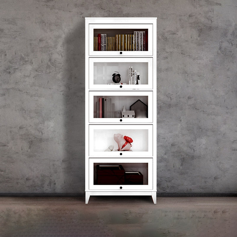 Wood Barrister Bookcase Contemporary Vertical Book Shelf with Doors 31.5"L x 13.8"W x 81.5"H White Clearhalo 'Bookcases' 'furn' 'furn_bookcases' 'Furniture' 'furniture_bookcases' 'kitchen' 'kitchen_bookcases' 'Living Room Furniture' 'Office Furniture' 4697943