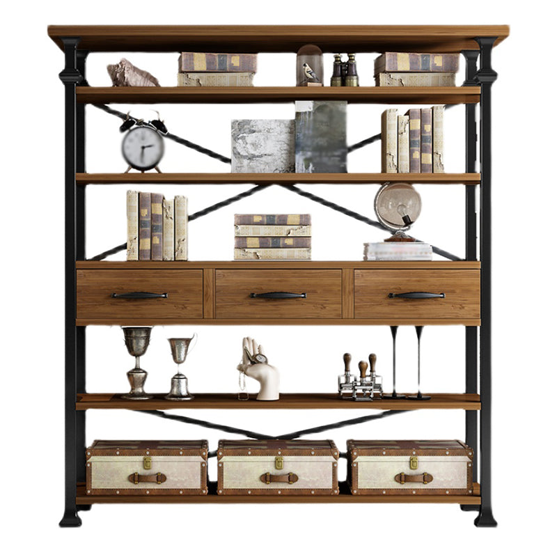 Industrial Style Bookshelf Open Shelf Bookcase with Drawer Storage 63"L x 13.8"W x 70.9"H Clearhalo 'Bookcases' 'furn' 'furn_bookcases' 'Furniture' 'furniture_bookcases' 'kitchen' 'kitchen_bookcases' 'Living Room Furniture' 'Office Furniture' 4698065