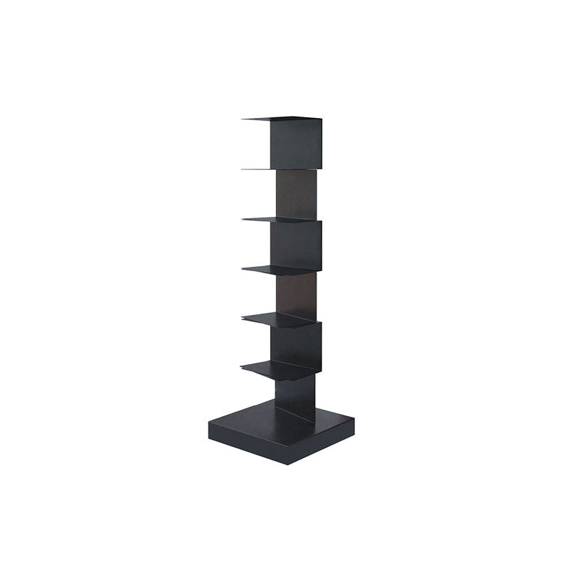 Black Contemporary Corner Bookshelf Closed Back Vertical Steel Shelf 13.8"L x 13.8"W x 42.9"H Clearhalo 'Bookcases' 'furn' 'furn_bookcases' 'Furniture' 'furniture_bookcases' 'kitchen' 'kitchen_bookcases' 'Living Room Furniture' 'Office Furniture' 4698381