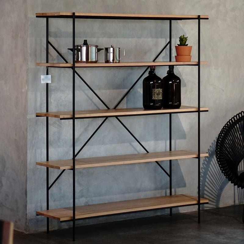 5-Shelf Industrial Open Etagere Bookshelf with Iron Frame Pine Wood Shelf Clearhalo 'Bookcases' 'furn' 'furn_bookcases' 'Furniture' 'furniture_bookcases' 'kitchen' 'kitchen_bookcases' 'Living Room Furniture' 'Office Furniture' 4698452