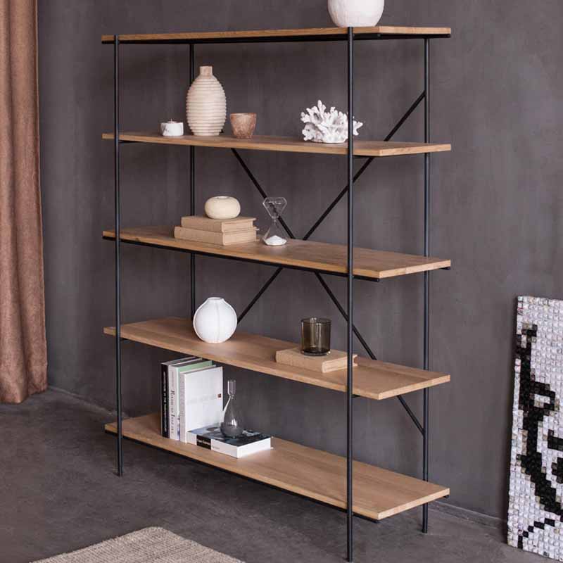 5-Shelf Industrial Open Etagere Bookshelf with Iron Frame Pine Wood Shelf Clearhalo 'Bookcases' 'furn' 'furn_bookcases' 'Furniture' 'furniture_bookcases' 'kitchen' 'kitchen_bookcases' 'Living Room Furniture' 'Office Furniture' 4698460