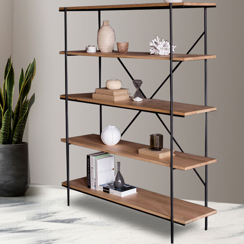 5-Shelf Industrial Open Etagere Bookshelf with Iron Frame Pine Wood Shelf Clearhalo 'Bookcases' 'furn' 'furn_bookcases' 'Furniture' 'furniture_bookcases' 'kitchen' 'kitchen_bookcases' 'Living Room Furniture' 'Office Furniture' 4698463