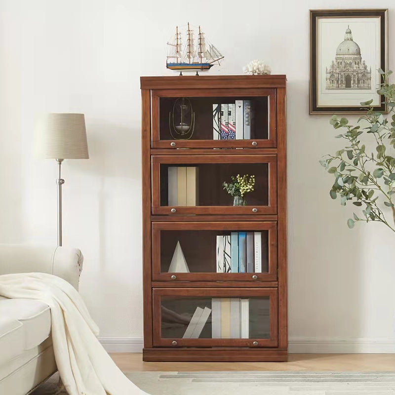 Closed Back Bookcase Modern Solid Wood Rectangular Shelves with Doors 23.6"L x 12.8"W x 62.2"H Brown Clearhalo 'Bookcases' 'furn' 'furn_bookcases' 'Furniture' 'furniture_bookcases' 'kitchen' 'kitchen_bookcases' 'Living Room Furniture' 'Office Furniture' 4698561